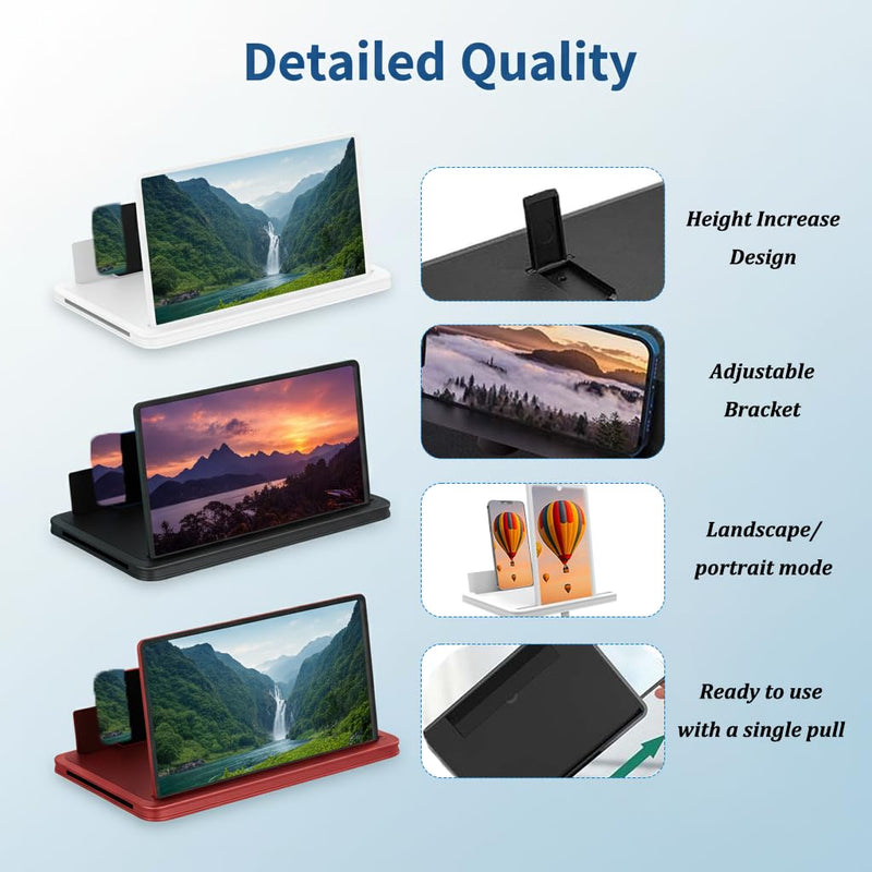 Screen Magnifier for Cell Phone with Adjustable Stand, Foldable Phone Screen Magnifier for Movies & Videos, Hands-Free Viewing, Compatible with All Smartphones (Black, 14'') Black 14''