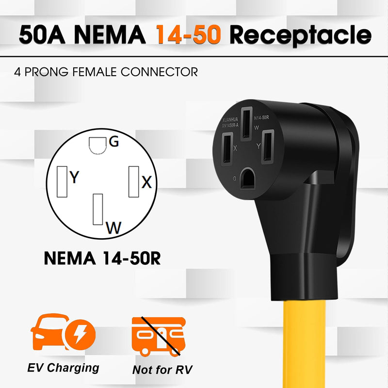 NEMA 10-50P to 14-50R EV Charger Adapter Cord with Ground Wire | 50Amp 3Prong 6AWG 125/250V, Old Oven dryer Adapter Cord for Tesla and Other EV Level 2 Charging 12 inch