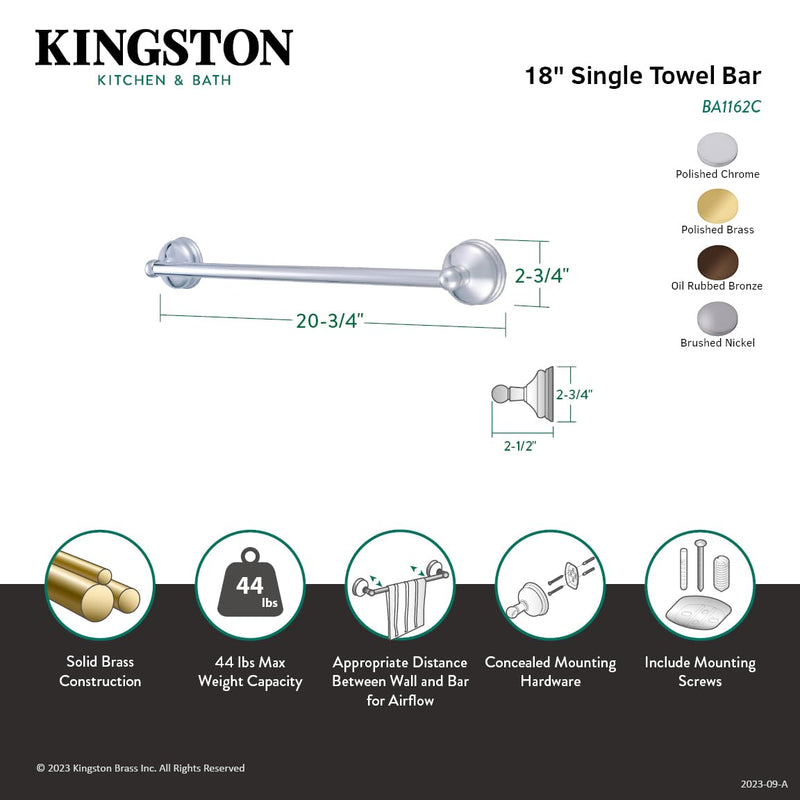 Kingston Brass BA1162SN Vintage Towel-Bar, 18-Inch, Brushed Nickel