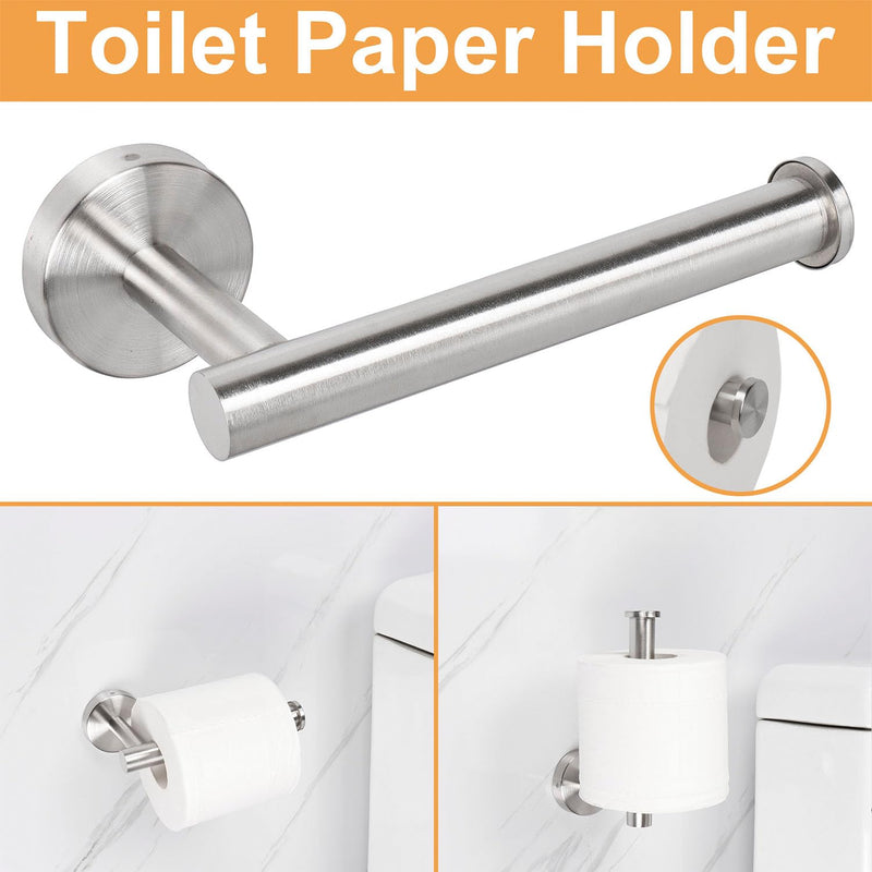 TocTen Bathroom Hardware Set, Thick Stainless Steel Bath Towel Bar Set Including Towel Rack for Bathroom+Toilet Paper Holder+3 Robe Towel Hooks Wall Mount Bathroom Accessory Set(16IN,Brushed Nickel) Brushed Nickel-16 In-thick-5 Pcs