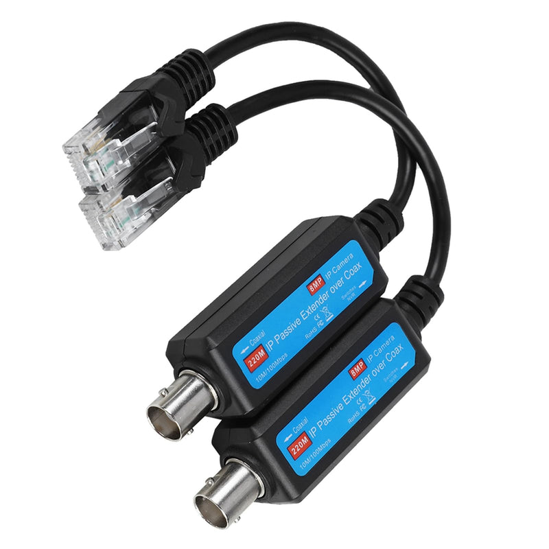 Network Coaxial Transmitter, 1Pair 10/100Mbps Passive IP 1CH Ethernet Over Coax Receiver Extender for IP NVR Camera