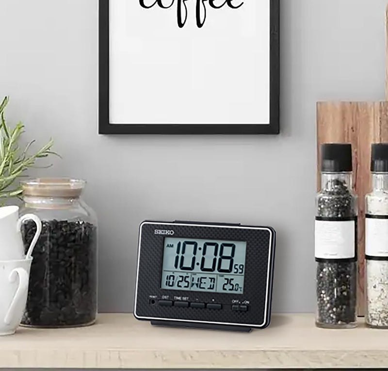 SEIKO QHL096KLH Digital Everything Bedroom Alarm Clock, Black, 3 Inches