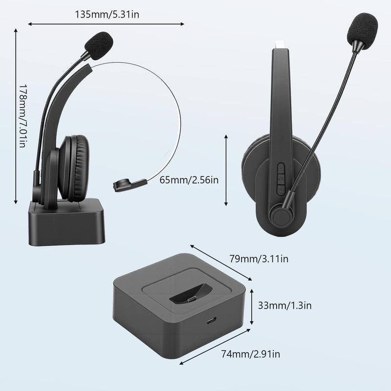 2.4G Trucker Bluetooth Headset with Microphone and Charging Base | V6.0 Wireless Headset for Work, Noise Cancelling Microphone with Charging Base for Work from Home/PC/Computer