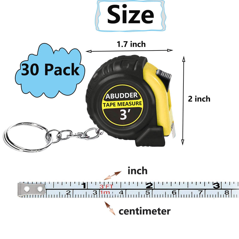 12 Pack Small Tape Measure Keychains,Mini Tape Measures Retractable,Pocket Measurement Tape Bulk Easy Read 3 Feet Yellow 30