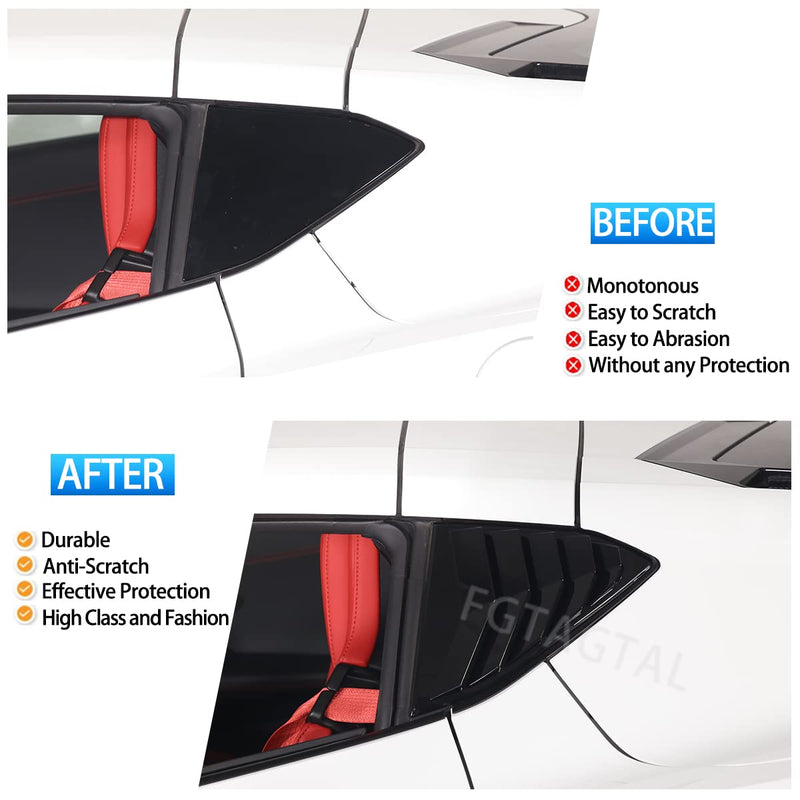 Rear Side Window Louver Cover Compatible with Chevrolet Corvette C8 2020-2024, Rear Window Shutters Trim Cover, Air Vent Scoop Shades Trim Accessories (Bright Black) Bright Black