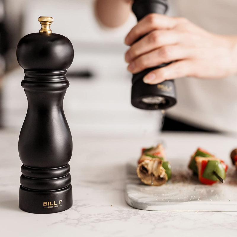Pepper Grinder,Wood Salt and Pepper Grinder Mills Sets, Wood Manual Salt Grinder Refillable Pepper Mill Sets with Adjustable Ceramic Grinding Rotor - 7 Inch-Set of 2