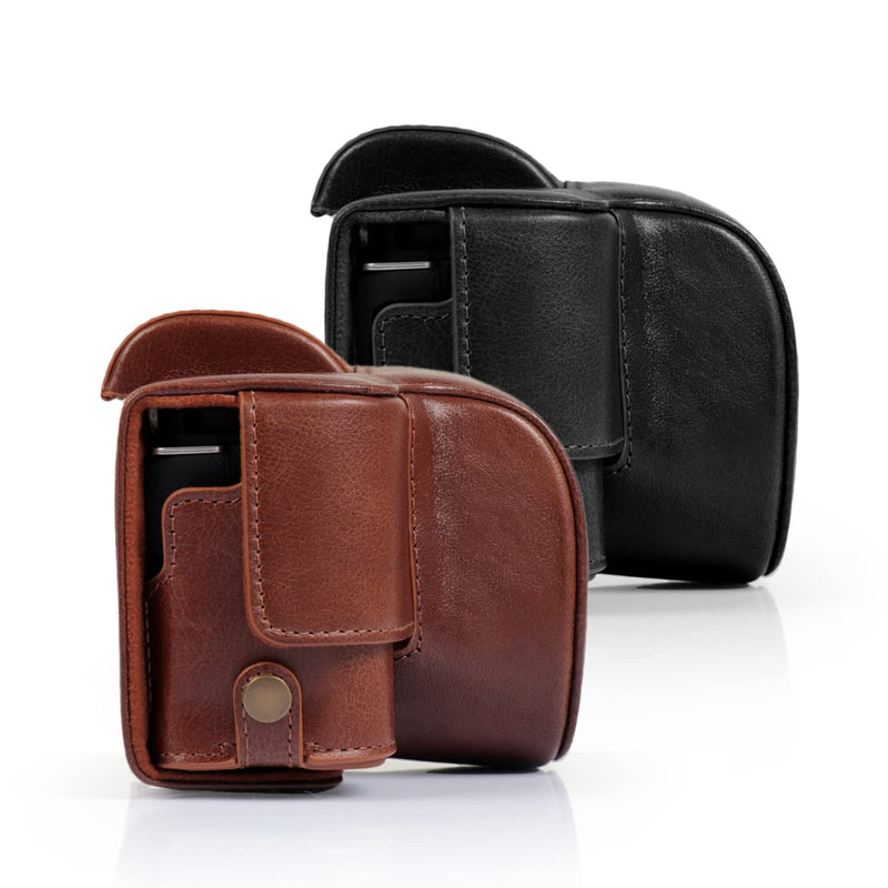 MegaGear MG2006 Ever Ready Genuine Leather Camera Case Compatible with Sony ZV-E10, Full Body Protection Lens Cover Bag with Shoulder Strap, Black