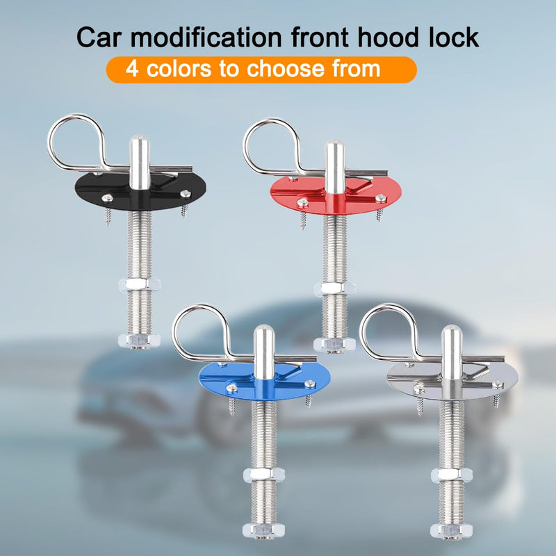 Mandark Car Hood Pins Kit, Stainless Steel Automotive Engine Hood Pin Lock Clip with Racing Lanyard, Vehicle Exterior Engine Cover Lock Accessories, Universal for RV, SUV, Truck (Black) Black
