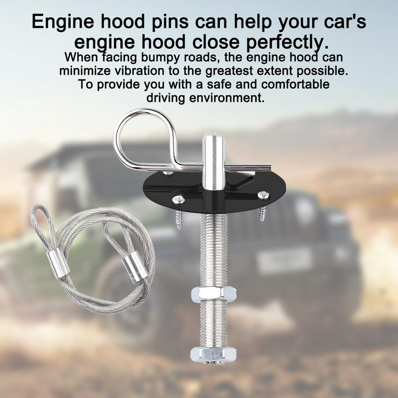 Mandark Car Hood Pins Kit, Stainless Steel Automotive Engine Hood Pin Lock Clip with Racing Lanyard, Vehicle Exterior Engine Cover Lock Accessories, Universal for RV, SUV, Truck (Black) Black