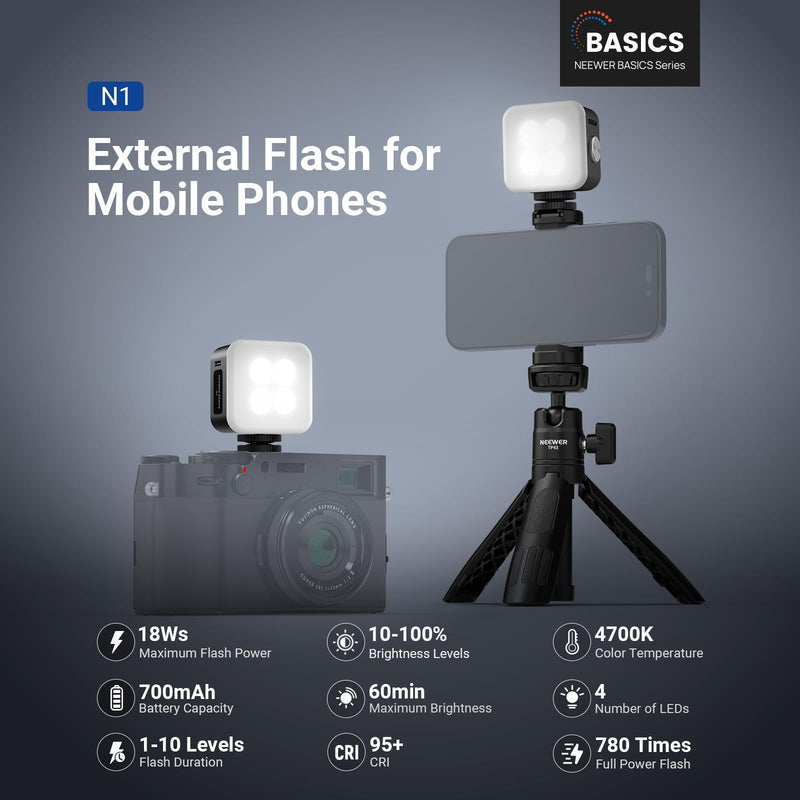 NEEWER BASICS Magnetic Phone Flash Speedlite & Selfie Light Compatible with iPhone Samsung Android, 18Ws GN12 Equivalent 700mAh Mini LED Ring Fill Lighting with Display for Photo & Video Recording, N1