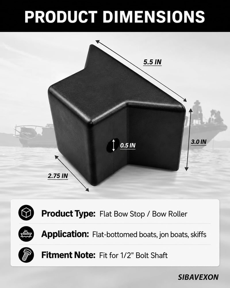 Non-Marring Flat Bow Stop for Boat Trailers, 5.5 in Span, 1/2 in Shaft | Includes protective felt pad; EPDM rubber bow stop for flat-bottom boats, skiffs, jon boats and boat trailer bow support