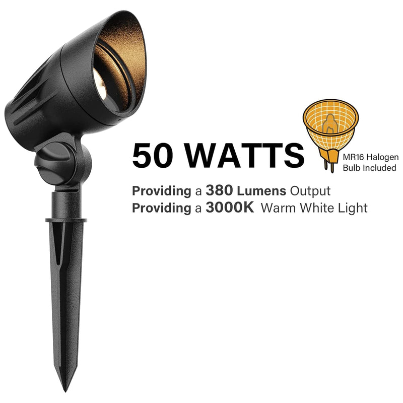 Outdoor Low Voltage Landscape Light 50 Watt Halogen Spotlights 12 Volt Flood Lights 3000K Warm White with Connector and Stake 1 Pack