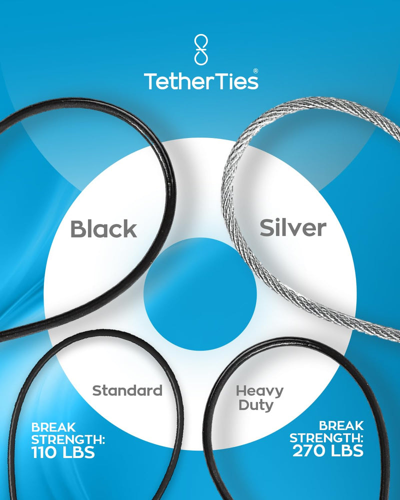 Heavy Duty Cable Lock: A Tamper-Resistant, Pre-Assembled Stainless Cable Tether Kit for Computers, Adapters & Dongles - Includes a Free Crimping Tool for Easy Installation (Black, 10 Pack) 10 Pack Heavy Duty TetherTies Black