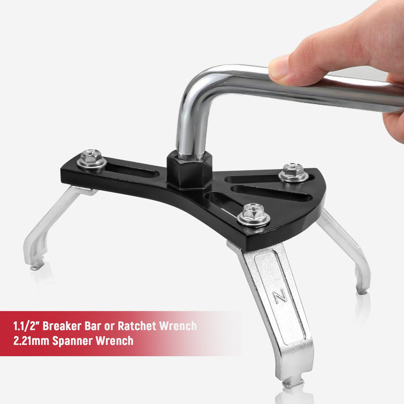 Universal Fuel Pump Removal Tool, Adjustable Fuel Pump Lock Ring Tool with 3 Arms, 5.2” to 7.17” Fuel Lid Tank Cover Collar Ring Removal/Install Tool with 1/2” Ratchet Drive 3-Jaw