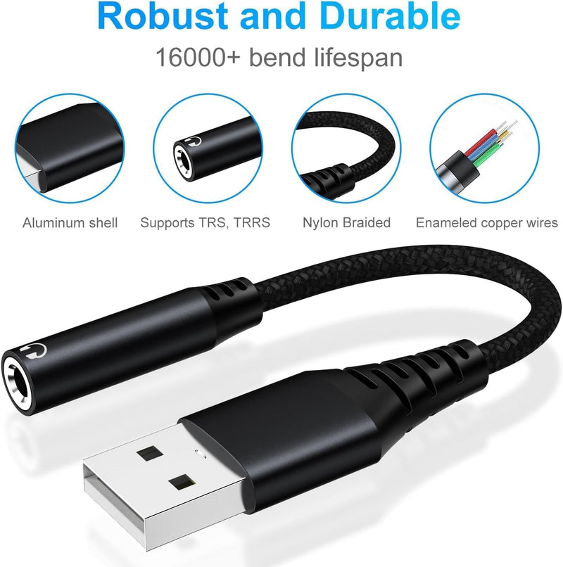 Mizi (2Pack) USB to 3.5mm Audio Jack Adapter, External Sound Card Converter Compatible with Headset, PC, Laptop, Mac, Desktops, Linux, PS4 and More Devices - Black