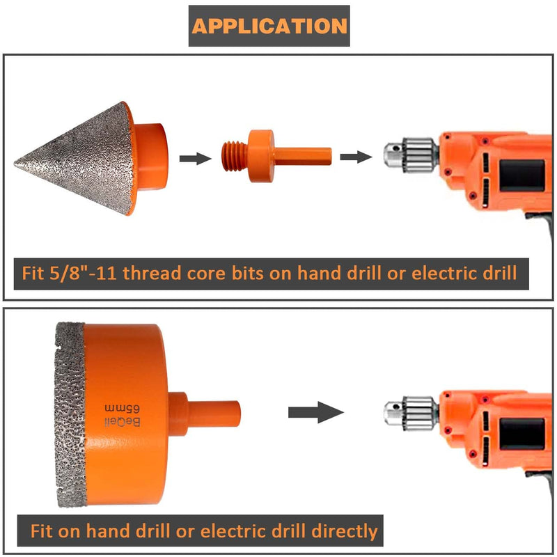 3Pcs 2" Diamond Beveling Chamfer Bits Tile Cone with 5/8-11 Thread Adapter 1" Diamond Finger Milling Bits for Existing Holes Enlarging Trimming in Tile Marble Porcelain Granite Ceramic 2"+1"+Adapter Orange
