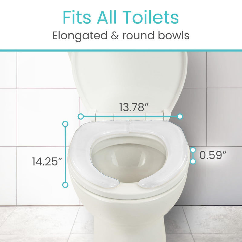 Vive Gel Toilet Seat Cushion Cover - Raised Padded Riser Cushion for Elongated, Standard, and Commode Chairs- Seat Warmer Pressure & Pain Relief Comfort- Adhesive Donut Pad for Elderly, Seniors Clear