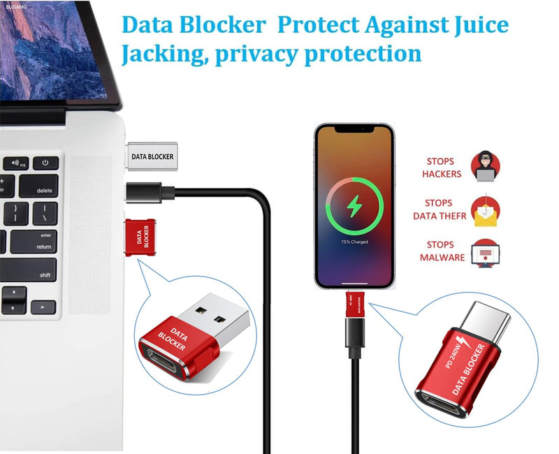 USB Data Blocker, Protect Against Juice Jacking, Refuse Hacking, USB C Data Blocker for iphone17 16 and Any Mobile Phone Charge, Only Charging (8-Pack) 8-Pack