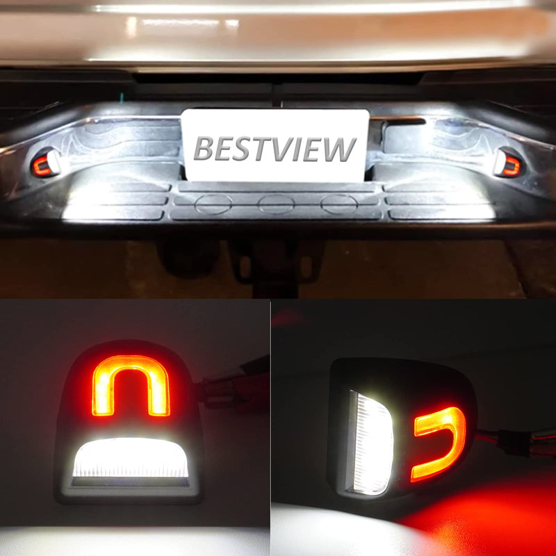 Bestview Red U-shaped Full LED License Plate Light Tag Lamp Assembly Replacement for Chevy Silverado GMC Sierra 1500 2500 3500 Suburban Tahoe Avalanche Cadillac Escalade EXT Yukon XL, 2 PCS Black+Red