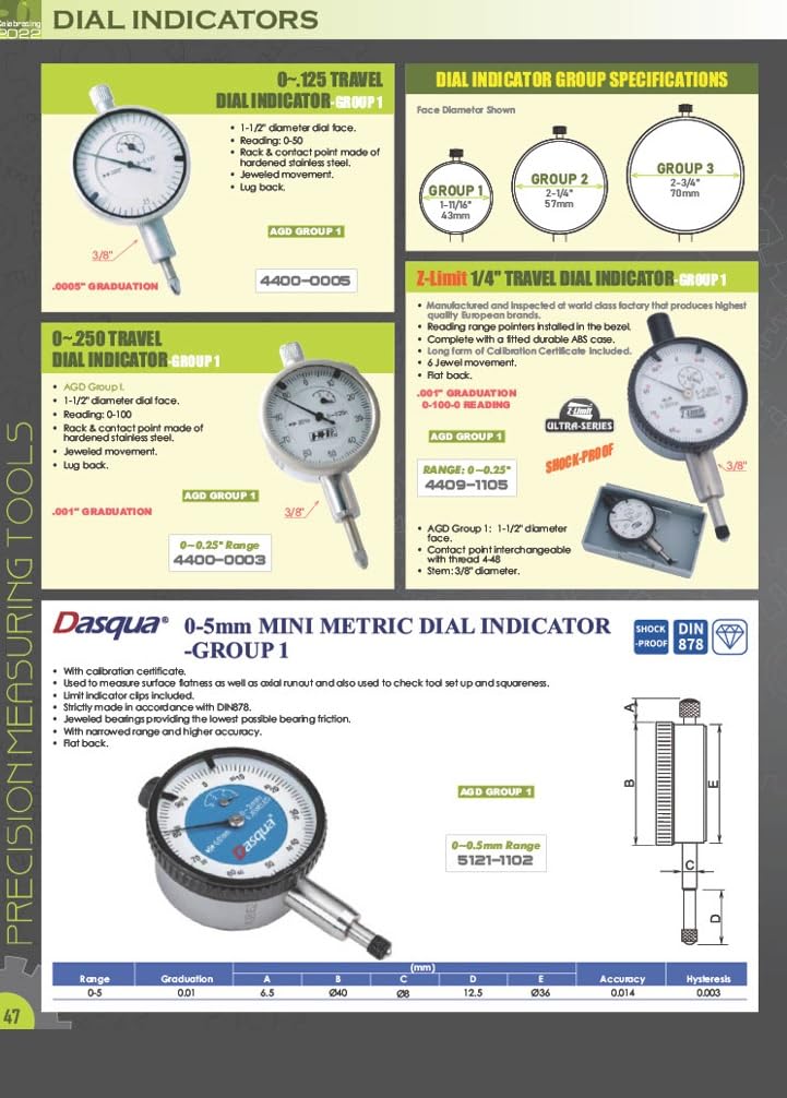 Pro Series by HHIP 4400-0002 Pro Series Dial Indicator, .001" Graduation, 0-100 Reading, 0-2" 0-2" Range, .001" Graduation