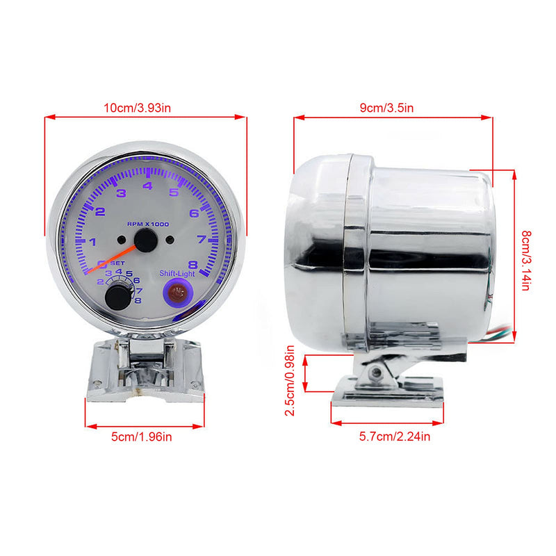  [AUSTRALIA] - Automotive Tachometer 3.75in Car Tachometer Gauge, 0-8000 RPM Tachometer Speedmeter with 7 Background for Most 4/6/8 Cylinder 12V Gasoline Powered Vehicles