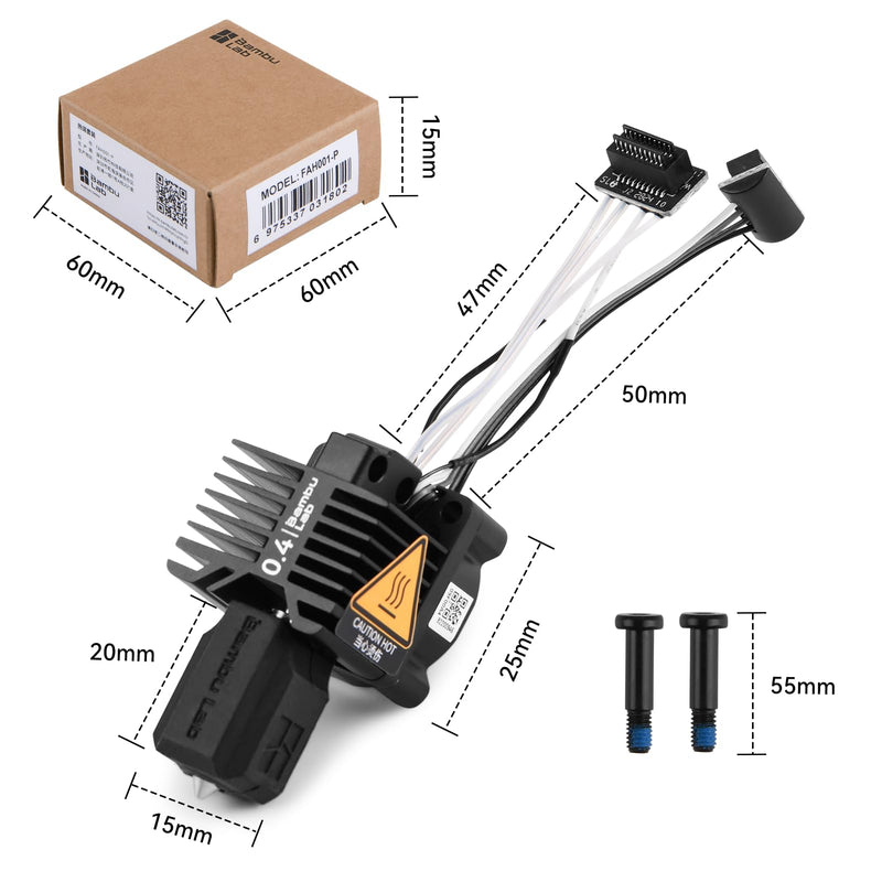 Bamboo Lab P1P, P1S Hotend Complete Kit for P1 Series 3D Printer, Full Assembly Hardened Steel Hot End with Fan, Thermistor, Ceramic Heater, 0.4mm Nozzle, and Extruder Heating Block Replacement 0.4mm P1 series Hotend Hardened Steel