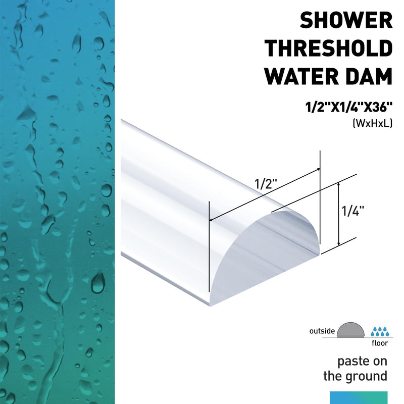 Shower Dam, 2 PCS 1/2" X 1/4" (WxH) Shower Threshold Water Dam,36In Clear Acrylic Shower Bottom Seal Stop Shower Leaks and Create a Water Barrier 1/2 X1/4" (WxH)