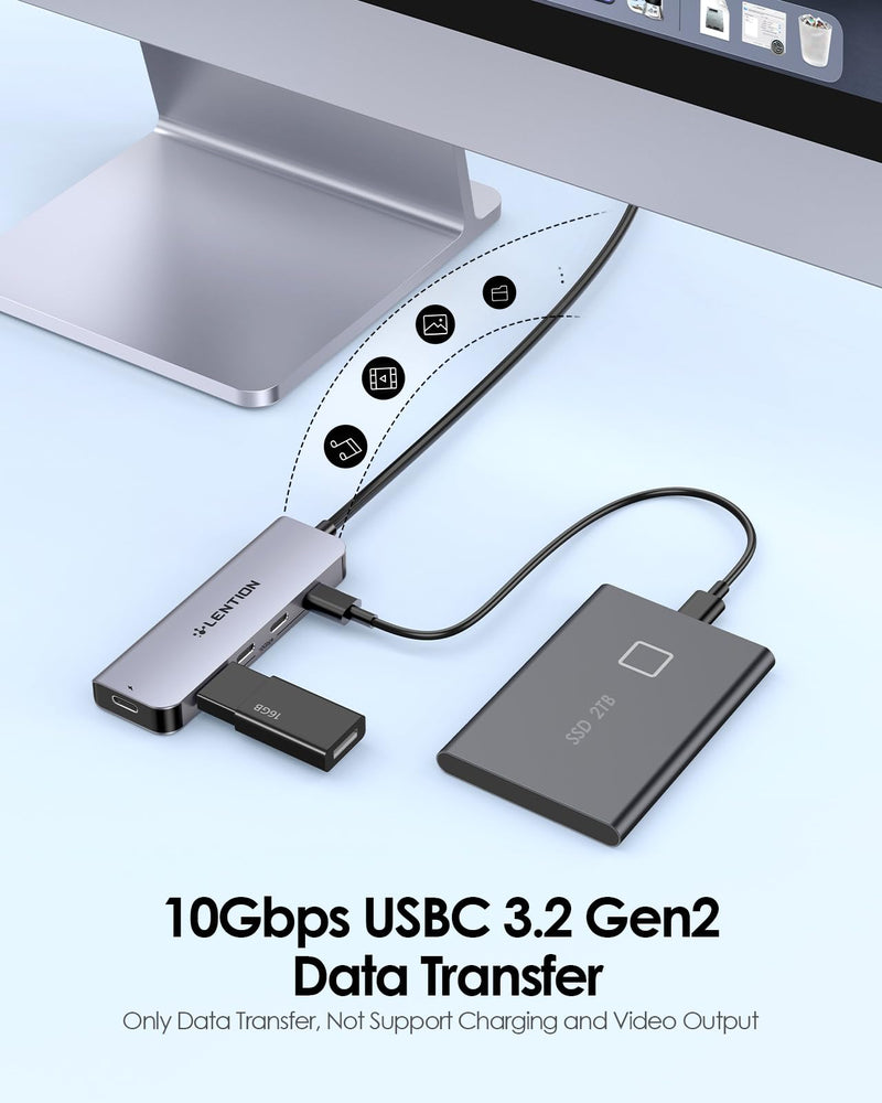 LENTION 2FT Long Cable USB C Hub with 4 x USB C Ports (USB 3.2 Gen 2, 10 Gbps,Thunderbolt Speed), 100W PD Charging, Compatible 2023-2016 MacBook Pro, New Mac Air/Surface, More (CE31s, Space Gray)