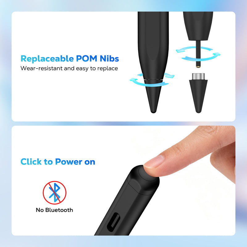 Moko Stylus Pen for Android Touchscreen,Rechargeable Tablet Pen, Black | for Samsung Galaxy Tab A11+/A9+/Vivo/Xiaomi and Other Android Tablets & Smartphones, Universal Active Fine Point Stylus
