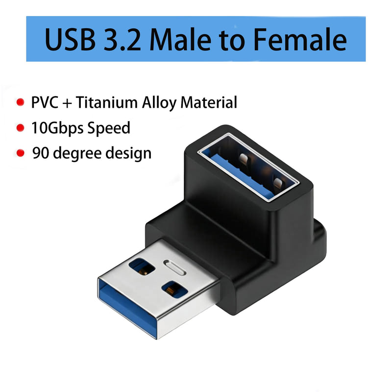 90 Degree USB 3.2 Adapter Male to Female Interface, 2Pcs (Up Angle) | Transmission Rate Reaches 10 Gbps, Support 3A Charging Function, for Desktop Computers, Laptops, Mice, Keyboards, USB Charger UP Angle