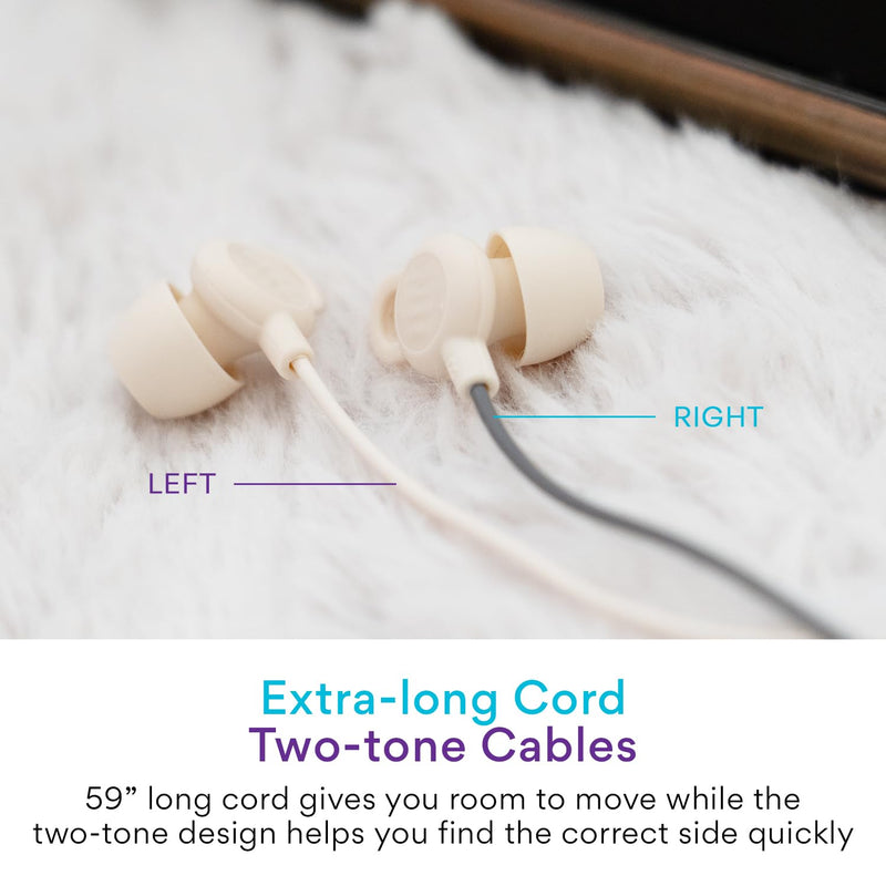 MEE audio SleepTones USB-C Wired Sleep Earbuds for Side Sleepers with Lightweight Low-Profile Silicone Earpieces, Noise Reduction Sleeping Headphones with Built-in Mic & Volume Controls (Beige)