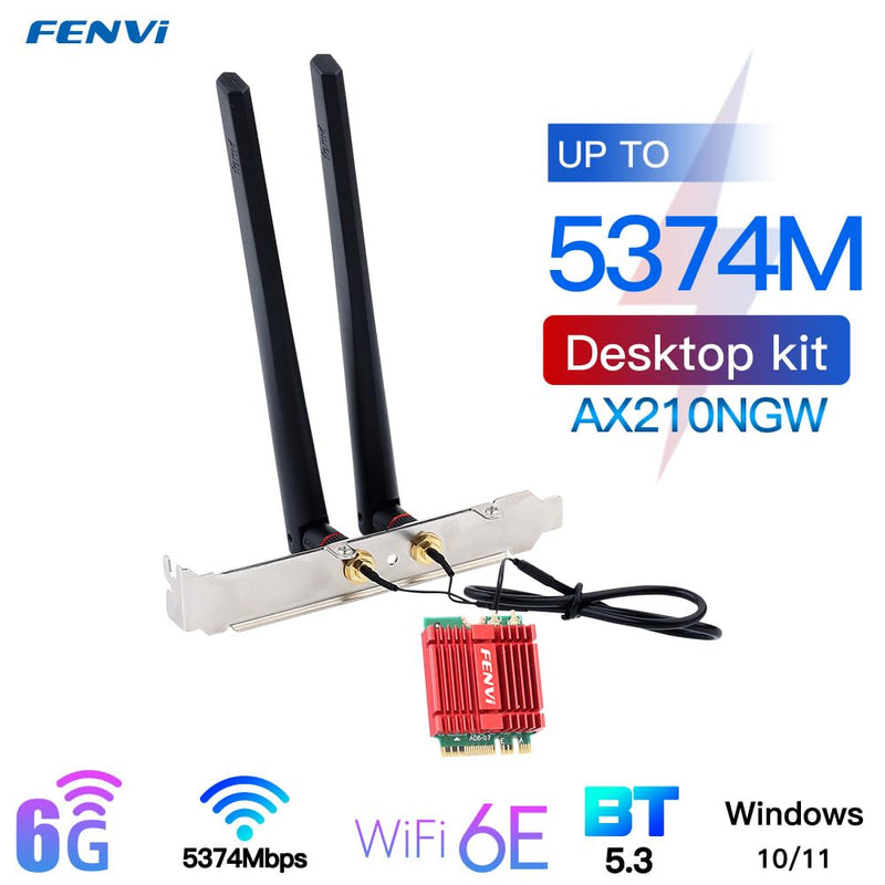 FENVI WiFi 6E AX210NGW WiFi Card WiFi 6E M.2 2230 NGFF Desktop Kit Wireless Network Adapter With Intel AX210 Tri-Band 6GHz 802.11ax 5400Mbps MU-MIMO,WPA3,Bluetooth 5.3,WiFi6 Wlan Support Windows 11/10