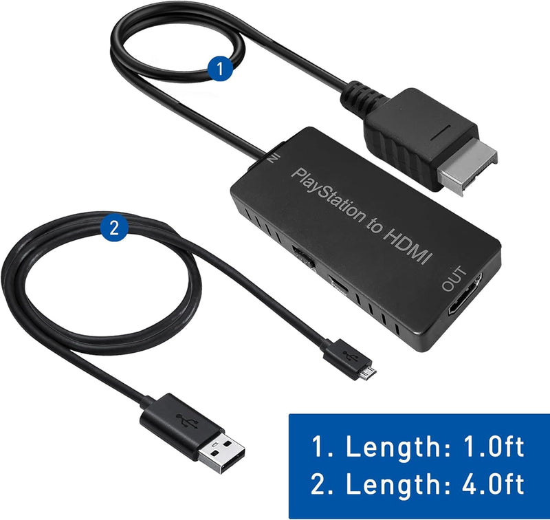 HD Link HDMI Cable for PlayStation 2 & for PlayStation 1 Console, for PS1/PS2 to HDMI Adapter Improved Video Quality, HD Converter with 4:3/16:9 Switch HDCABLEPS2-02