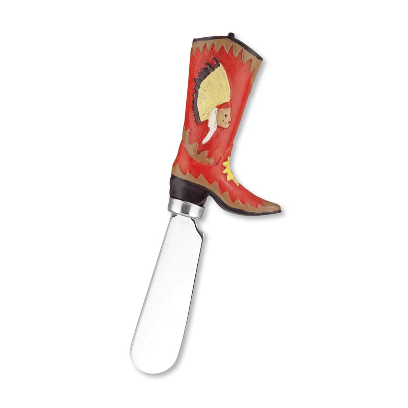 UPware Western Cowboy Boot Cheese Spreaders, Hand-Painted Resin Handles with Stainless Steel Blades for Spreading Cream Cheese, Butter, and Jam, Assorted Designs, Set of 4 Boots