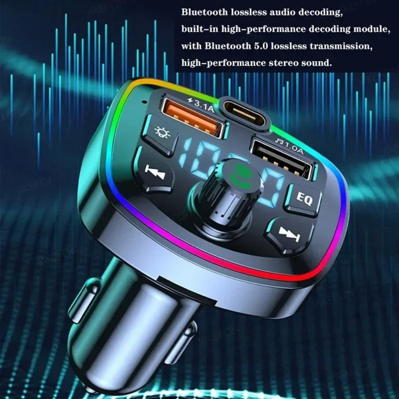 Car Cigarette Lighter PD 3.1A Fast Charging Bluetooth Receiver Lossless MP3 Player Car Music USB Converter with Digital Display (Black) Black