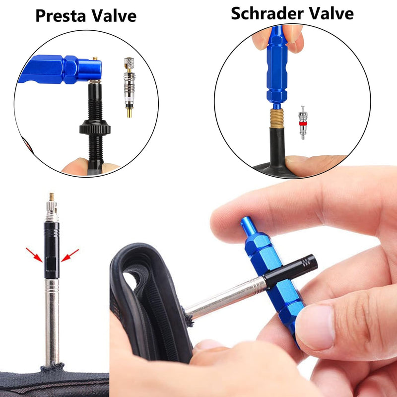 Lucstar Tire Valve Stem Removal Tool Kit, R134A R12 A/C Schrader Valve Stem Core Remover Tool for Car Bicycle Tyre RV Truck, 4 Schrader/Presta Valve Caps, 6Pcs Valve Core, 3 Automotive Tools Wrench A-13