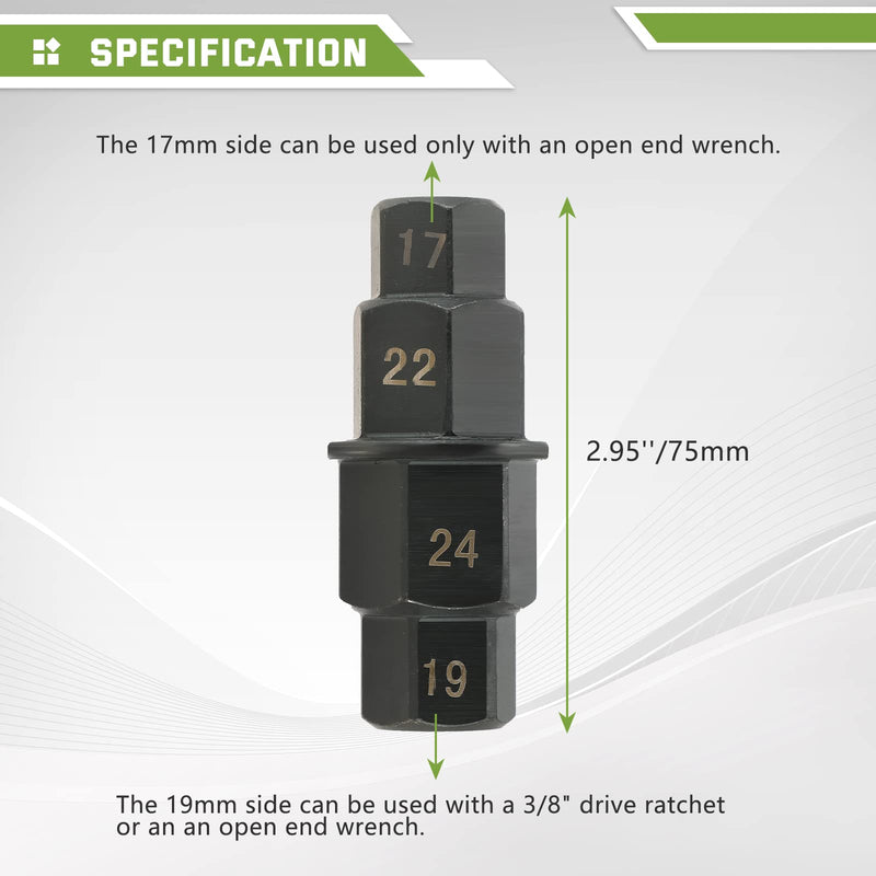 ATPEAM Hex Axle Tool - 17mm, 19mm, 22mm, 24mm 3/8" Hex Allen Spindle Socket Adapter for Motorcycle Front Axle (1 Pack) 1 Pack