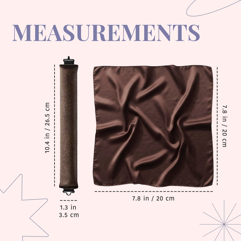 Heatless Hair Curlers Set with Satin Scarf & Clips - Chocolate Brown Flexible Foam Rollers for Overnight Wavy Styles, DIY Easy Styling Tool, Reusable, Frizz Control