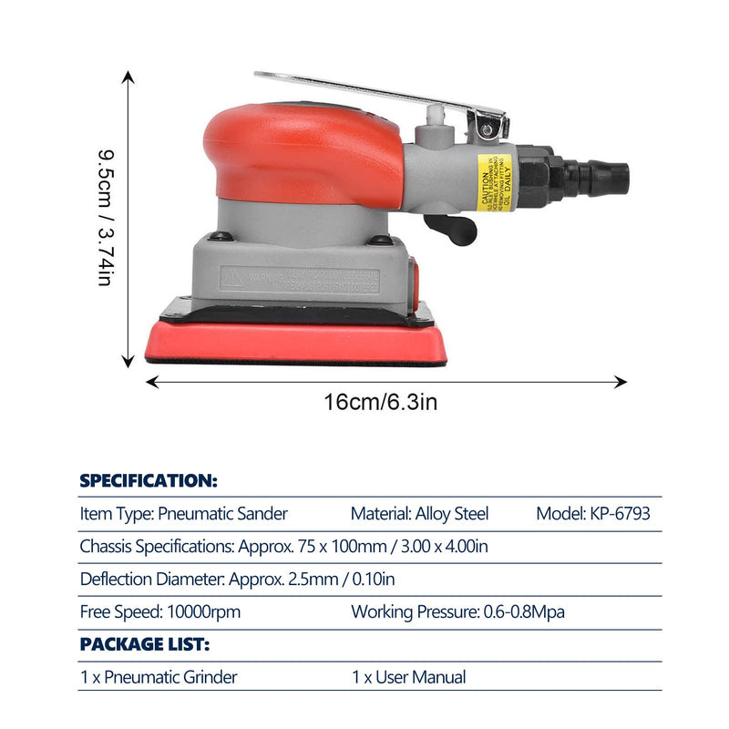 WALFRONT Pneumatic Sander Sander 10000 RPM Air Orbit Finishing Sanding Tool for Wood Sanding Car Waxing Metal 0.6-0.8Mpa