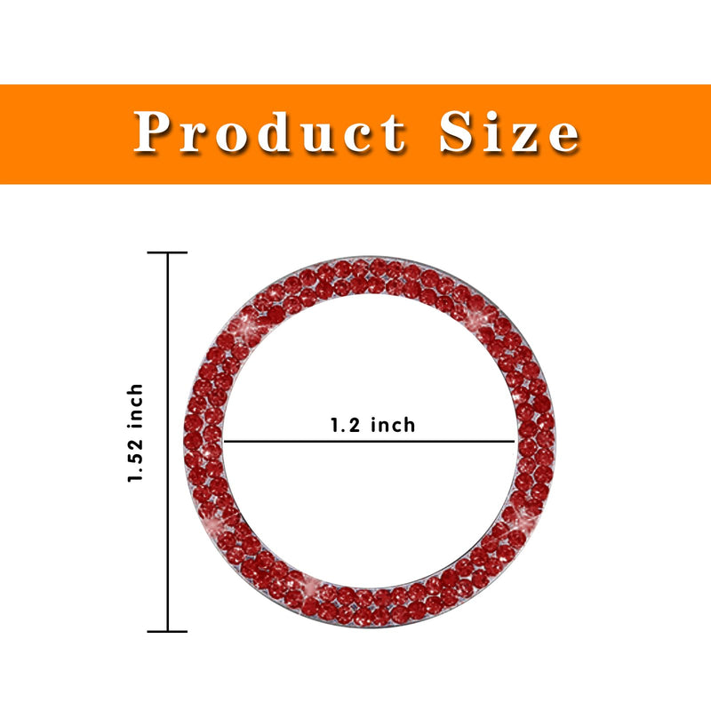 2PCS Push Start Button Ring,Bling Rhinestone Car Engine Start Stop Decoration Ring, Cute Car Accessories,Bling Car Accessories for Women Interior (Red) red-2