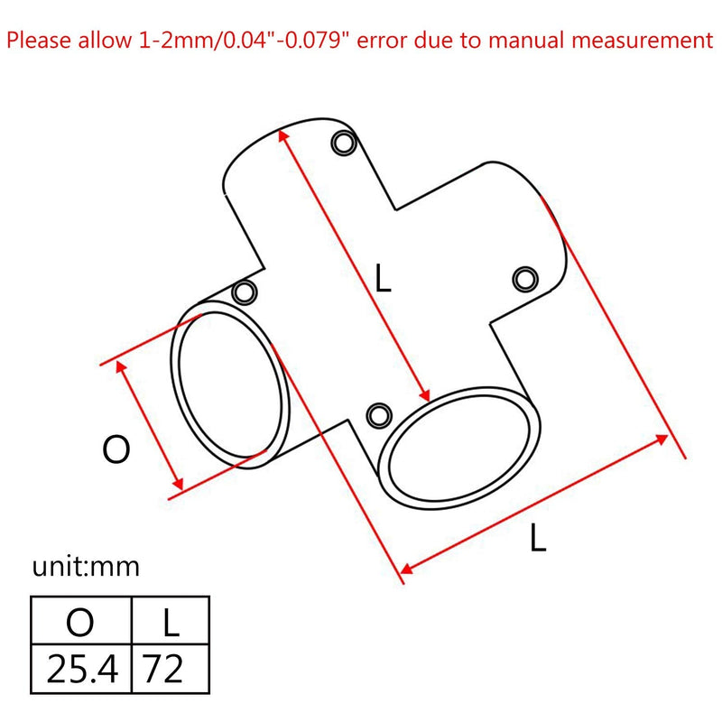 Heavy Duty Marine Grade 316 Stainless Steel Cast Boat Hand Rail Fitting 4 Way Cross Tube Pipe Connector Tee Joint 7/8" 1 inch I.D.