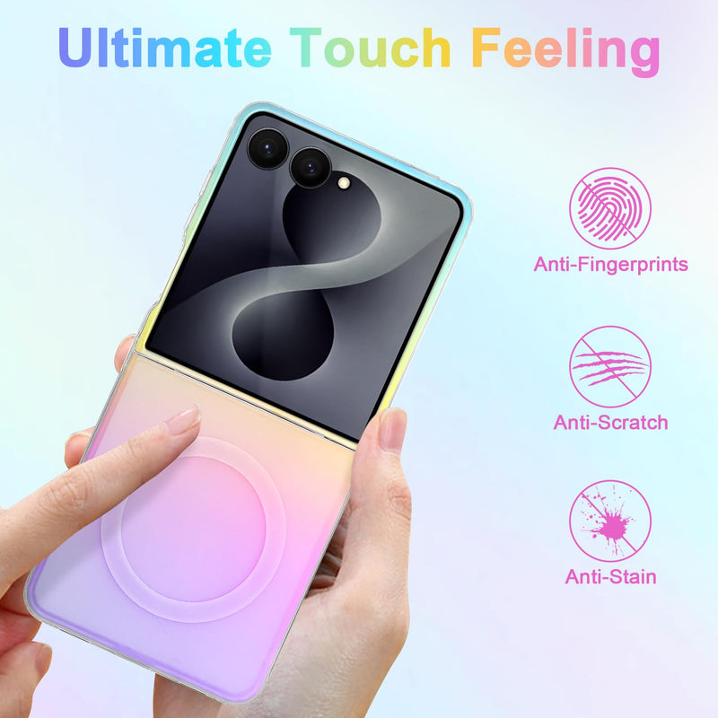 Cute Case for Samsung Galaxy Z Flip 8 Case, Gradient Iridescent | Compatible with Magsafe, Aesthetic Girly Translucent Blue & Pink Glitter Rainbow Magnetic Phone Cover for Women Girls Gradient Blue & Pink