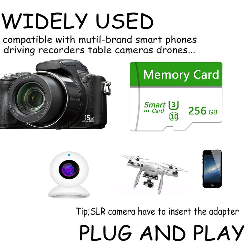 Memory Card 256GB Mini TF Card Ultra High Speed Smart Card for Android Phones,Action Camera,Tablets Expanded Storage Green&White