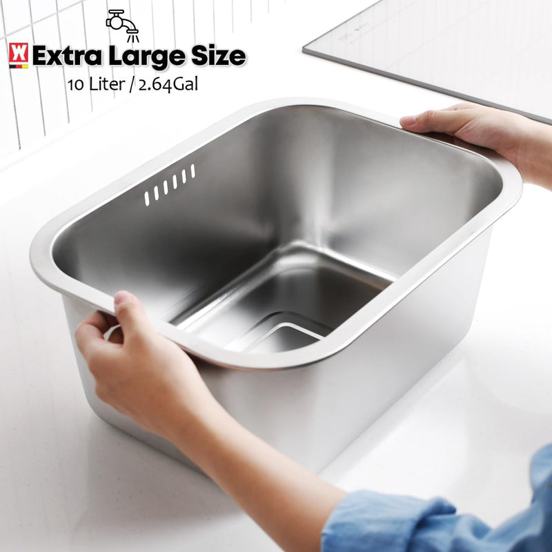 WAGENSTEIGER Portable Stainless Steel Washing-Up Bowl 10L (2.64 Gal), Large Multipurpose Dishpan for Kitchen Sink, Camping & Outdoor Dish Tub (Washing-Up Bowl) 1655