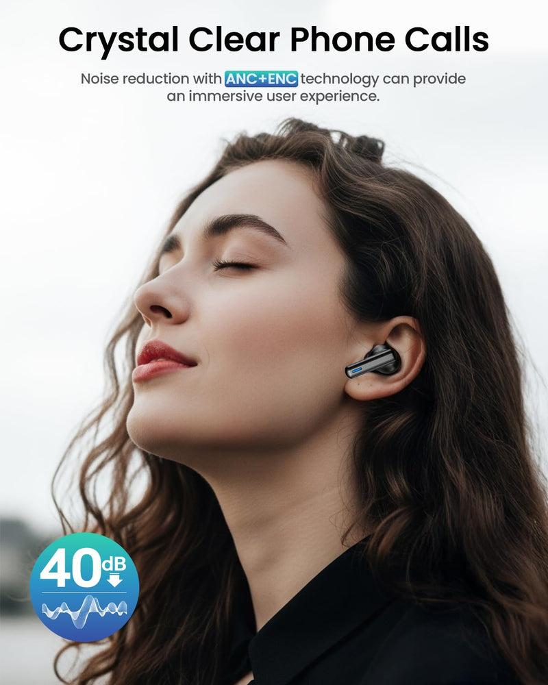 ZIUTY Wireless Earbuds, ANC ENC Noise Cancelling Ear Buds with Touch Screen | 40H Stereo Deep Bass, Bluetooth Headphones with Transparency Mode, IPX7 Waterproof, Clear Calls, 5 EQ for iOS Andoid,Obsidian Black