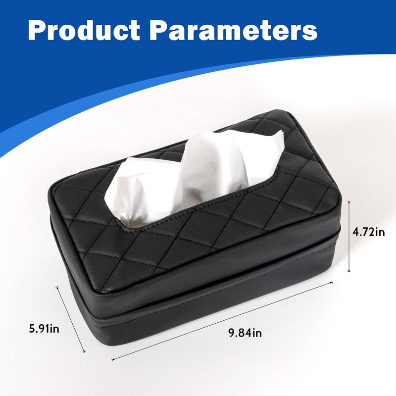 Car Tissue Holder, Standard Tissue Holder for Car Pu Leather Car Napkin Holder, Car Backseat Extra Large Tissue Organization Fit for 120-230 Tissues per Box 9.84'' x 4.72'' x 5.91'' (Black) Black
