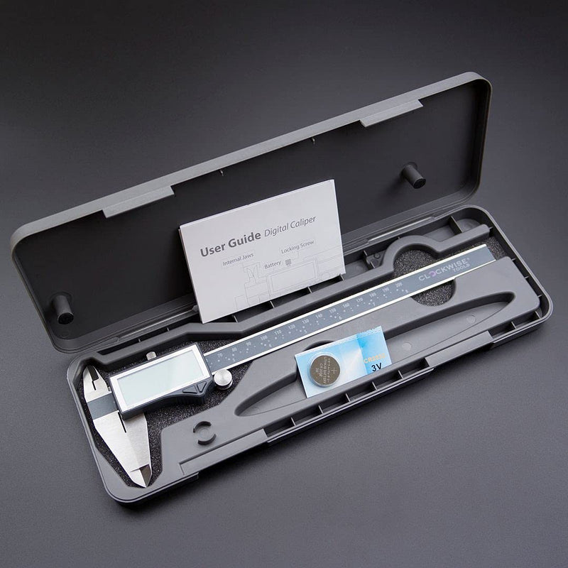 Clockwise Tools IP54 Grade Digital Caliper, DCLR-0805 0-8" /200mm, Inch/Metric/Fractions Conversion, Stainless Steel, Large LCD Screen DCLR-0805 8 inch