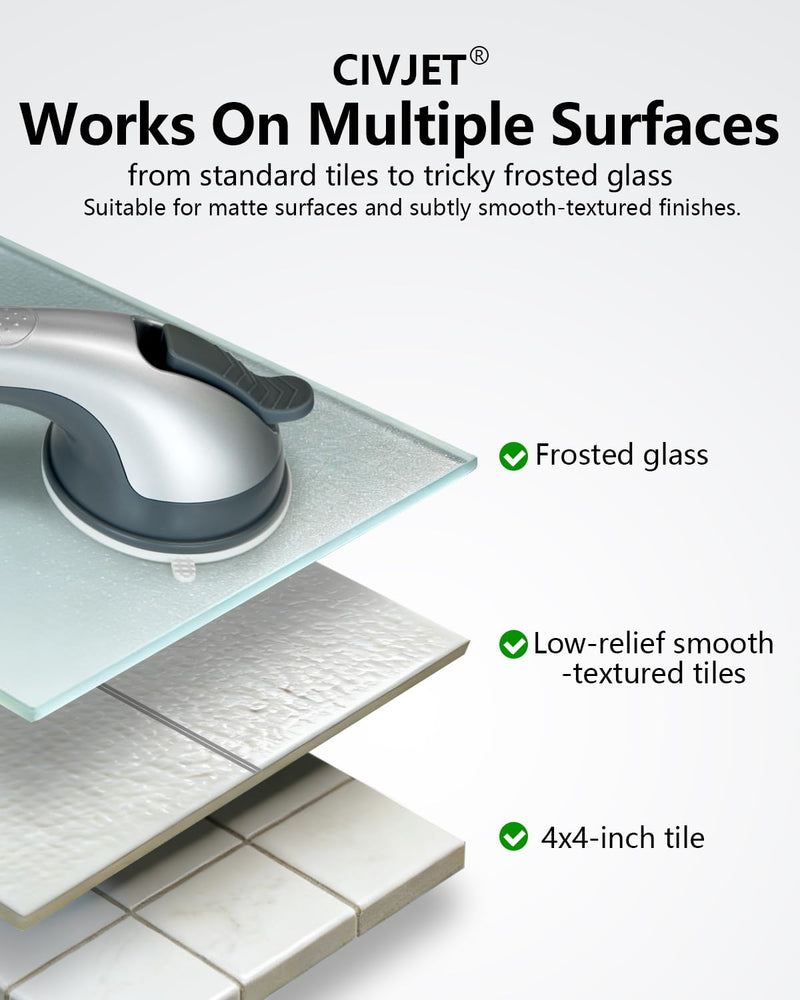 2 Pack Suction Cup Shower Grab Bars for Seniors, Heavy Duty Removable Shower Handles for Bathtubs & Showers, Bath Handrails for Elderly Assistance Products, Bathroom Safety Accessory Silver -2PK