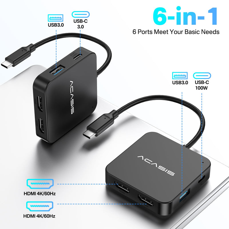 ACASIS Dual HDMI Docking Station with 100W PD Charging, 5Gbps USB-C and USB-A Data Ports, HDMI Hub for Dell XPS/HP/Lenovo/Surface/Yoga 2FT-2HDMI 4K60