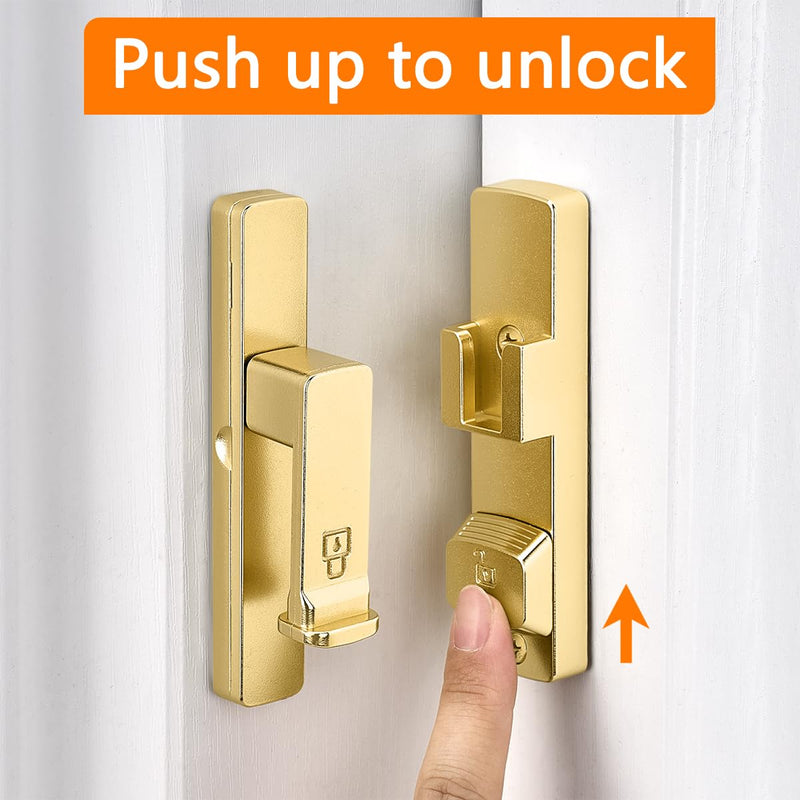INIRET 2 Packs Gold 90 Degree Barn Door Lock,Flip Gate Latches Hardware,Zinc Alloy Right Angle Door Lock Latch,Protect Privacy,for Barn Door,Cabinets,Windows,Garden,Bathroom Gold_90 Degree